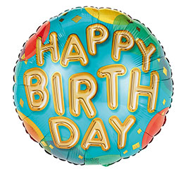 17" Gold Balloons on Blue